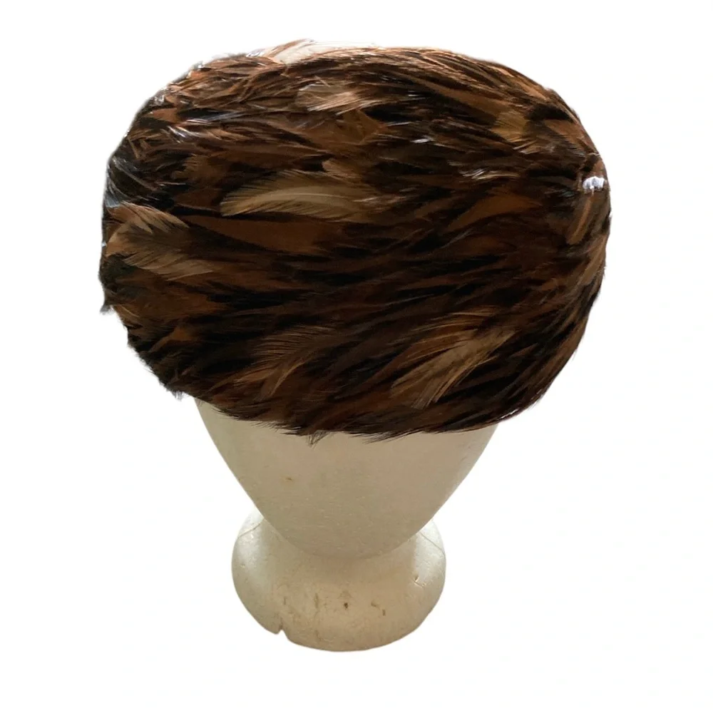 Pheasant Feather Pillbox Hat Union Made in USA Wire Support Felt Vintage Classic - Picture 2 of 7